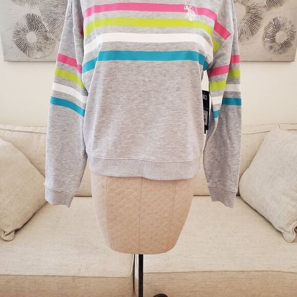 U.S. Polo Assn. Stripe Logo Crew Neck Sweatshirt sz Med - Picture 7 of 14